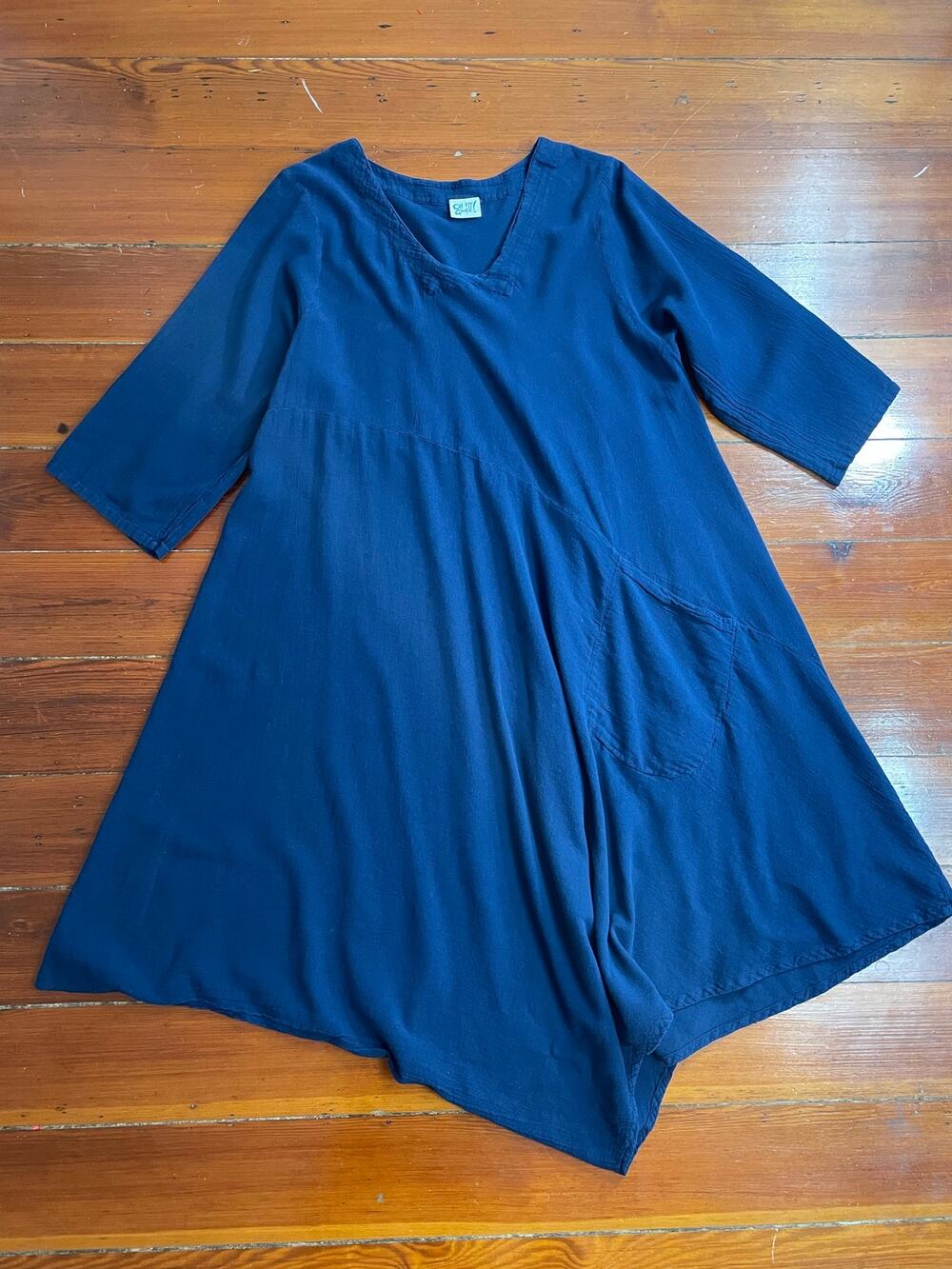 Oh My Gauze L XL Navy Cotton Asymmetrical Swing Midi Dress